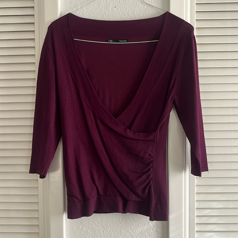 Maurices Maroon 3/4 Sleeve Blouse Size L
